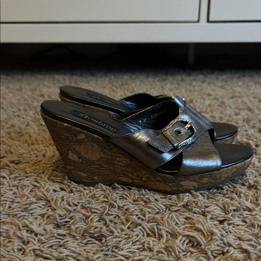 Brighton Summer Pewter Leather Cork Wedges - Picture 4 of 5